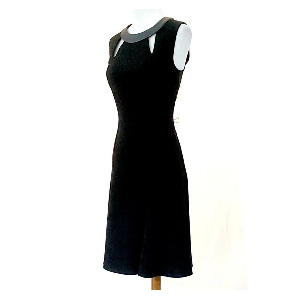 Calvin Klein Sleeveless Faux Leather Trim Neckline Cutout Flare Dress Size 8 - Picture 3 of 7